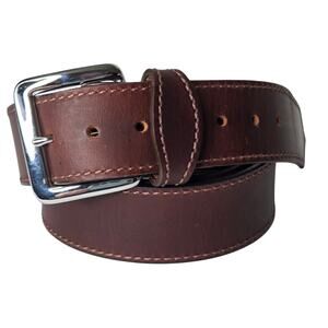 AmishMadeBelts.com Brown Leather Belt Silver Buckle Men's 42" Western U.S.A.